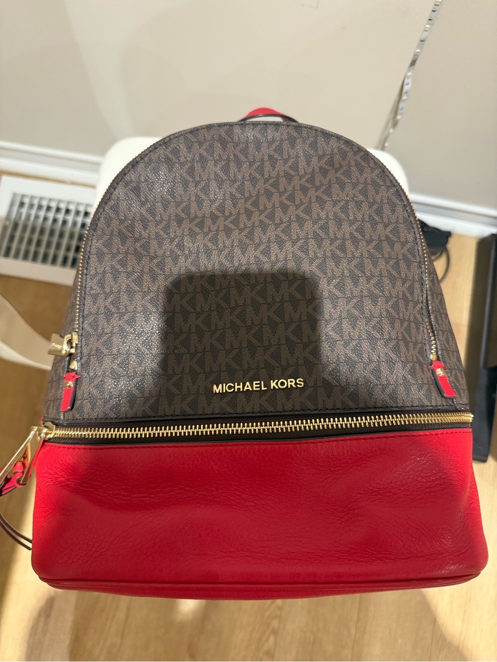 Brand new Michael Kors Brown & Red Logo Backpack